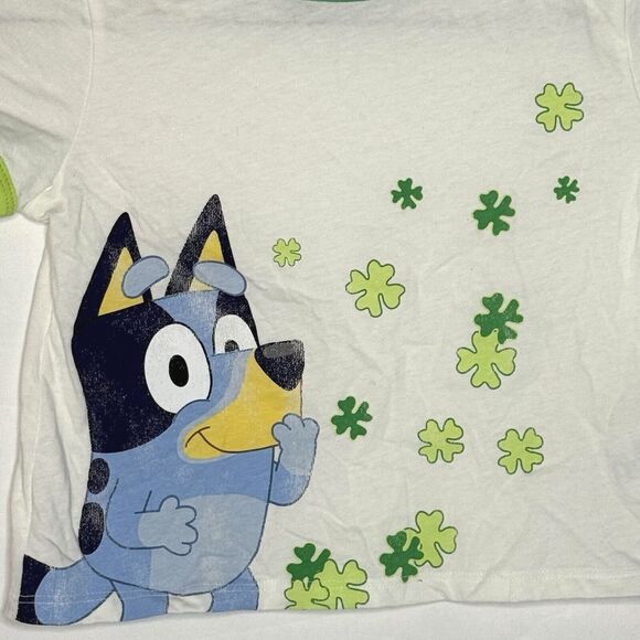 Disney Bluey Ringer White & Green Shamrock Short Sleeve Cropped T-shirt NEW! - Picture 3 of 8